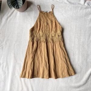 Lush Mustard Crochet Swing Mini Dress